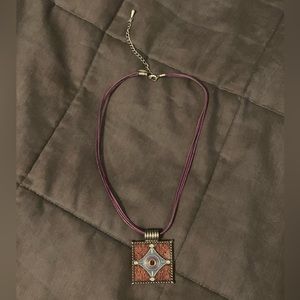 Lia Sophia square purple pendant necklace. Reversible